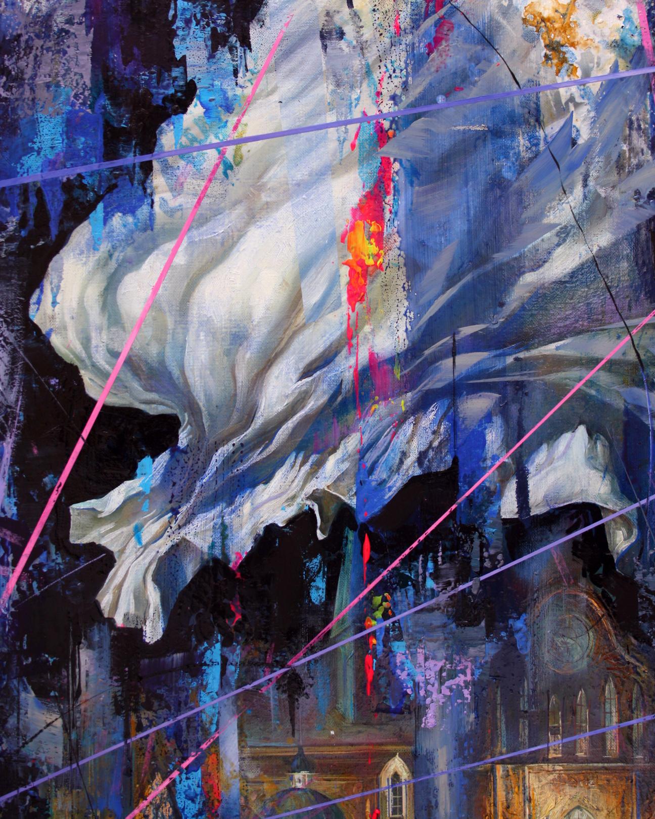 Oil painting Night on the Town by Alexander Dobrodiy with flowing white form