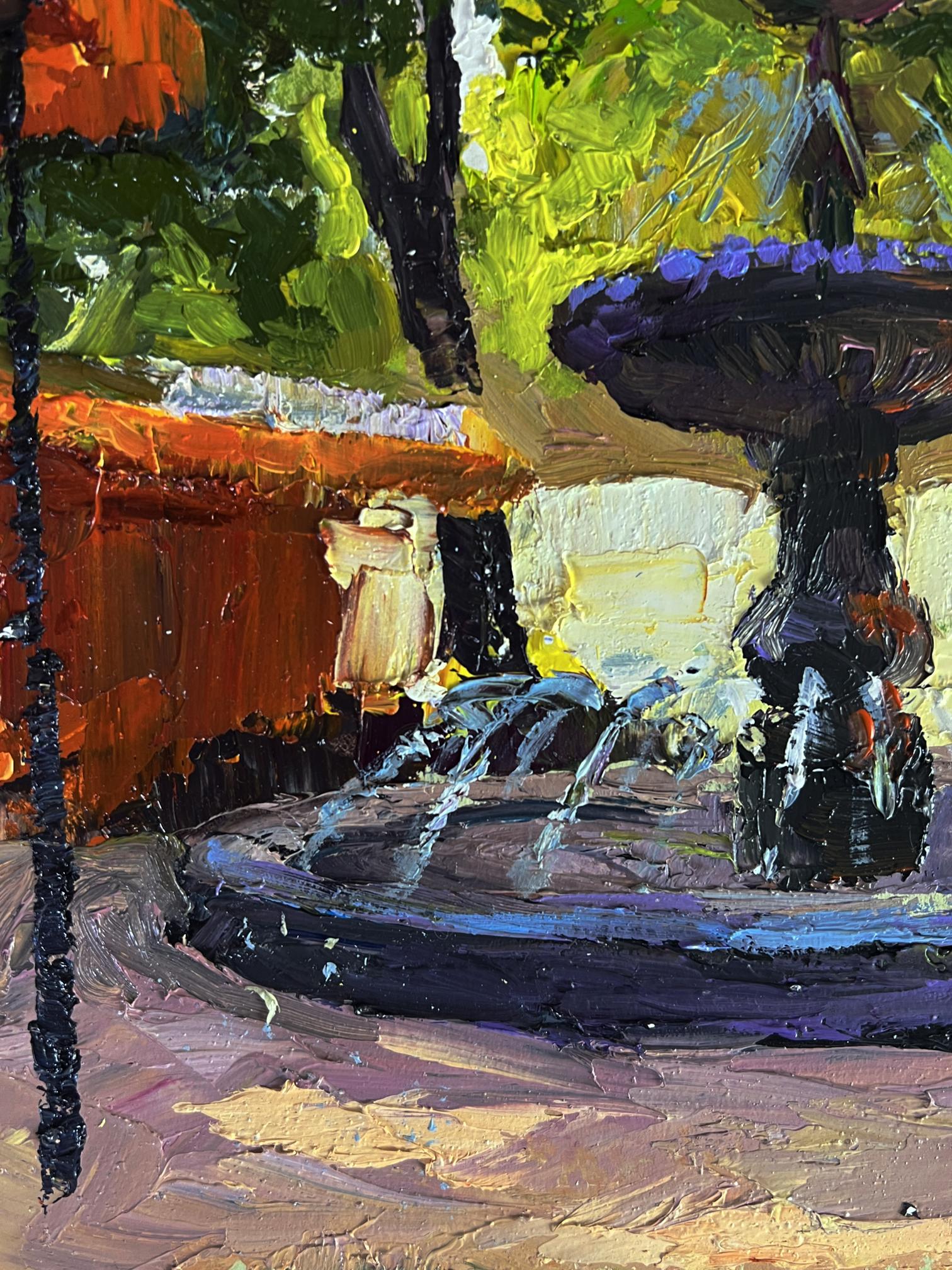 Vibrant impressionist oil painting Fountain in the city park by Boris Serdyuk