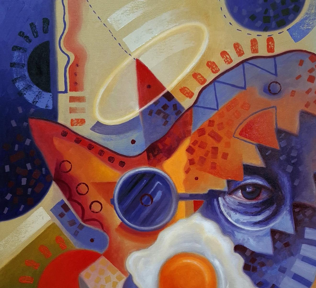 Vibrant Oil painting Quick breakfast by Sergiy Voichenko with geometric face