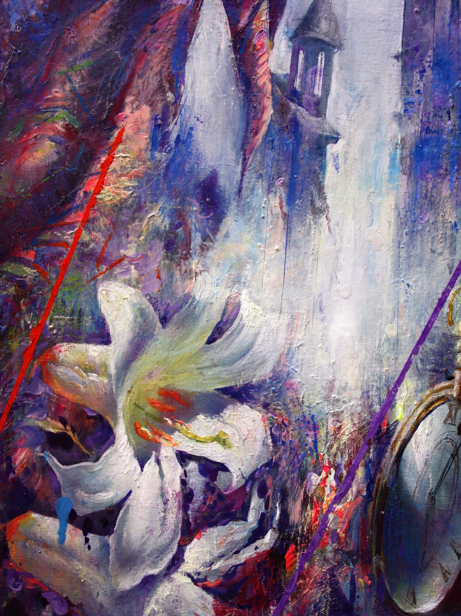 Oil painting Tales of the Old Town by Alexander Dobrodiy with white lily