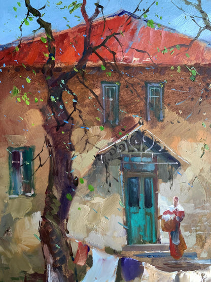 Vibrant impressionist oil painting A light breeze in the yard by Yuriy Suprunchuk