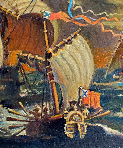 Oil painting of historic sailing ship by Daniil Litvinov