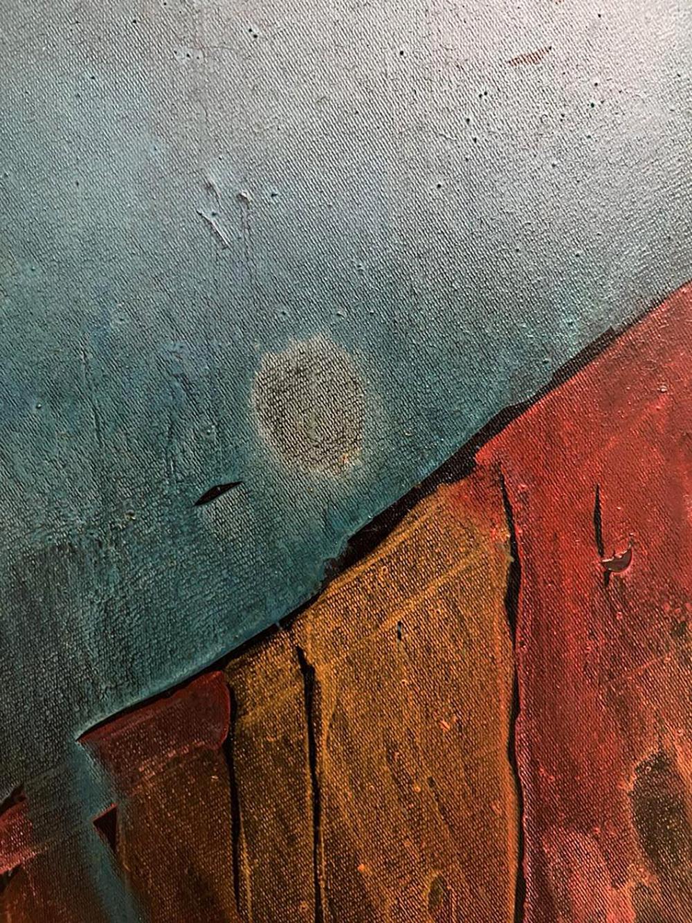 Oil painting Movement by Serhiy Kovalev: teal rust-orange textured brushstrokes