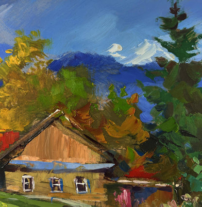 Oil painting Path to the village by Yuriy Suprunchuk: rustic house