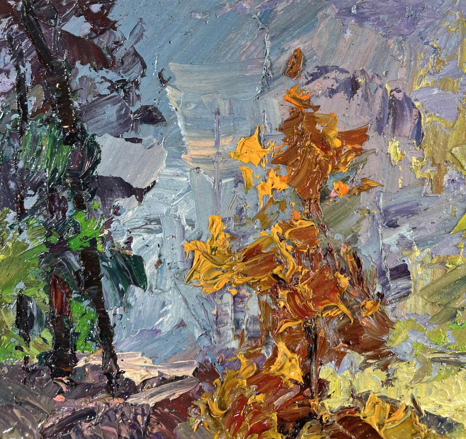 Oil painting The road among the trees by Boris Serdyuk with vibrant autumn leaves