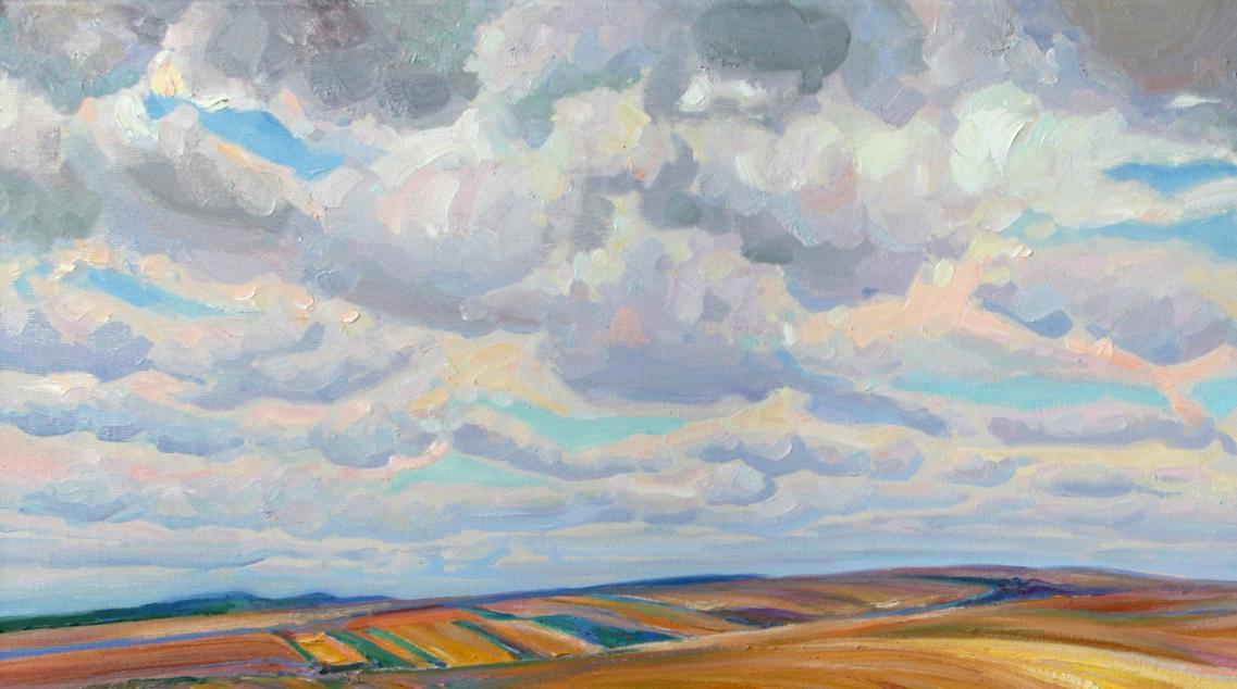 Oil painting Endless distances by Leonid Pavlenko, vibrant countryside scene