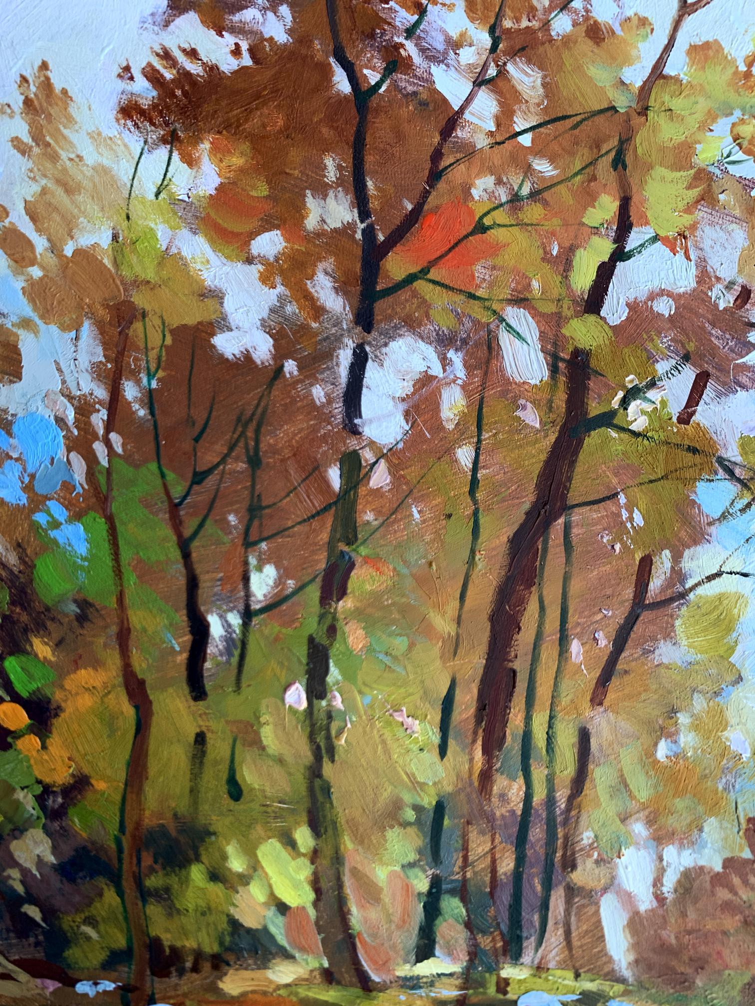 Impressionistic oil painting Fallen Leaves by Yuriy Suprunchuk, autumn trees