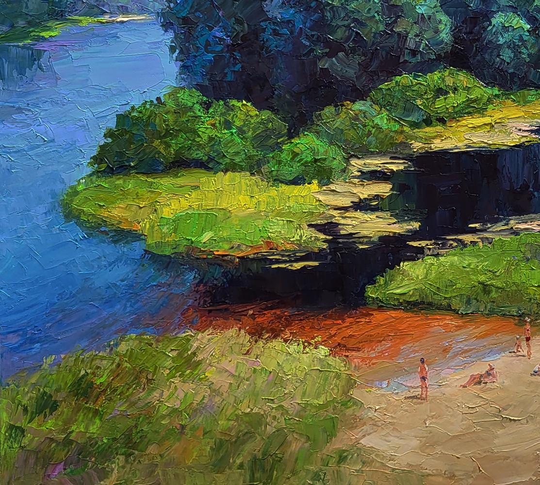 Vibrant impressionist oil painting Relaxation on the river beach by Boris Serdyuk