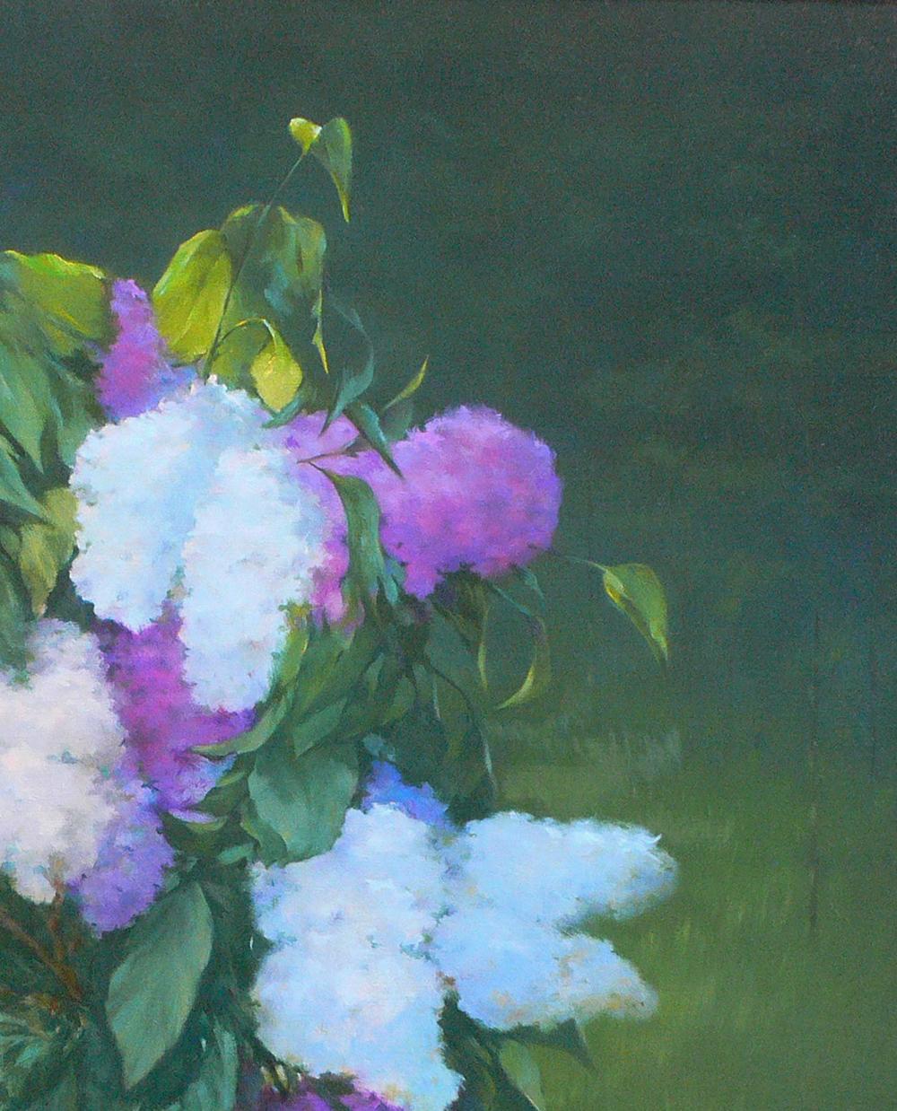 Vibrant oil painting of lilac bouquet by Vasily Korkishko