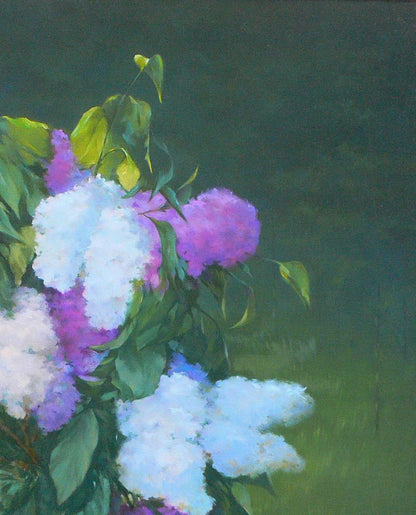 Vibrant oil painting of lilac bouquet by Vasily Korkishko