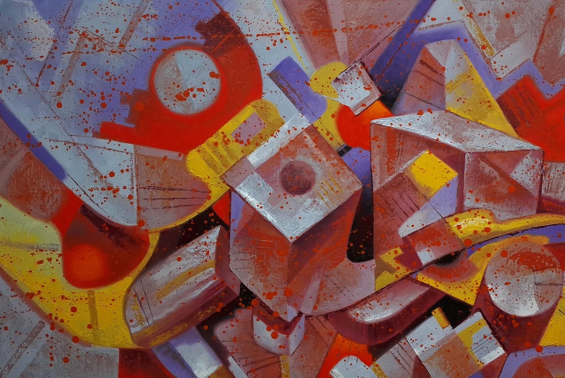 Abstract geometric oil painting of smoking pipe by Sergiy Voichenko