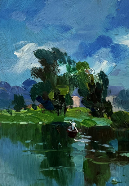 Vibrant impressionist oil painting Forest river by Yuriy Suprunchuk