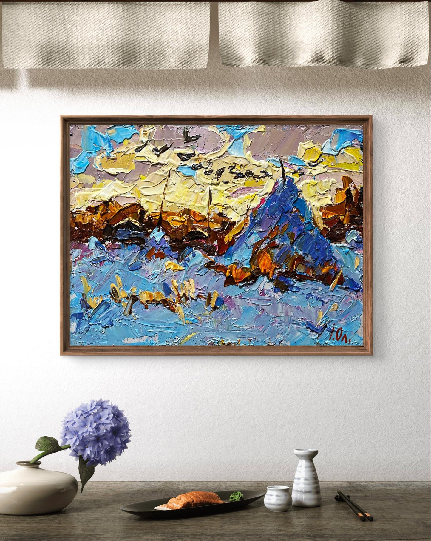 Oil painting Frosty evening by Oleksiy Ivanyuk, abstract mountain landscape