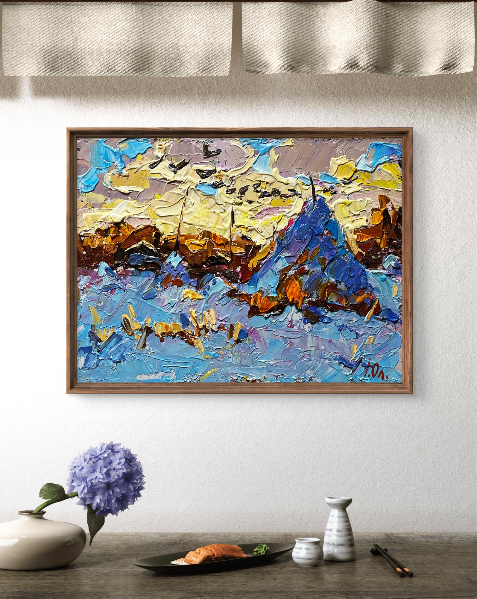 Oil painting Frosty evening by Oleksiy Ivanyuk, abstract mountain landscape