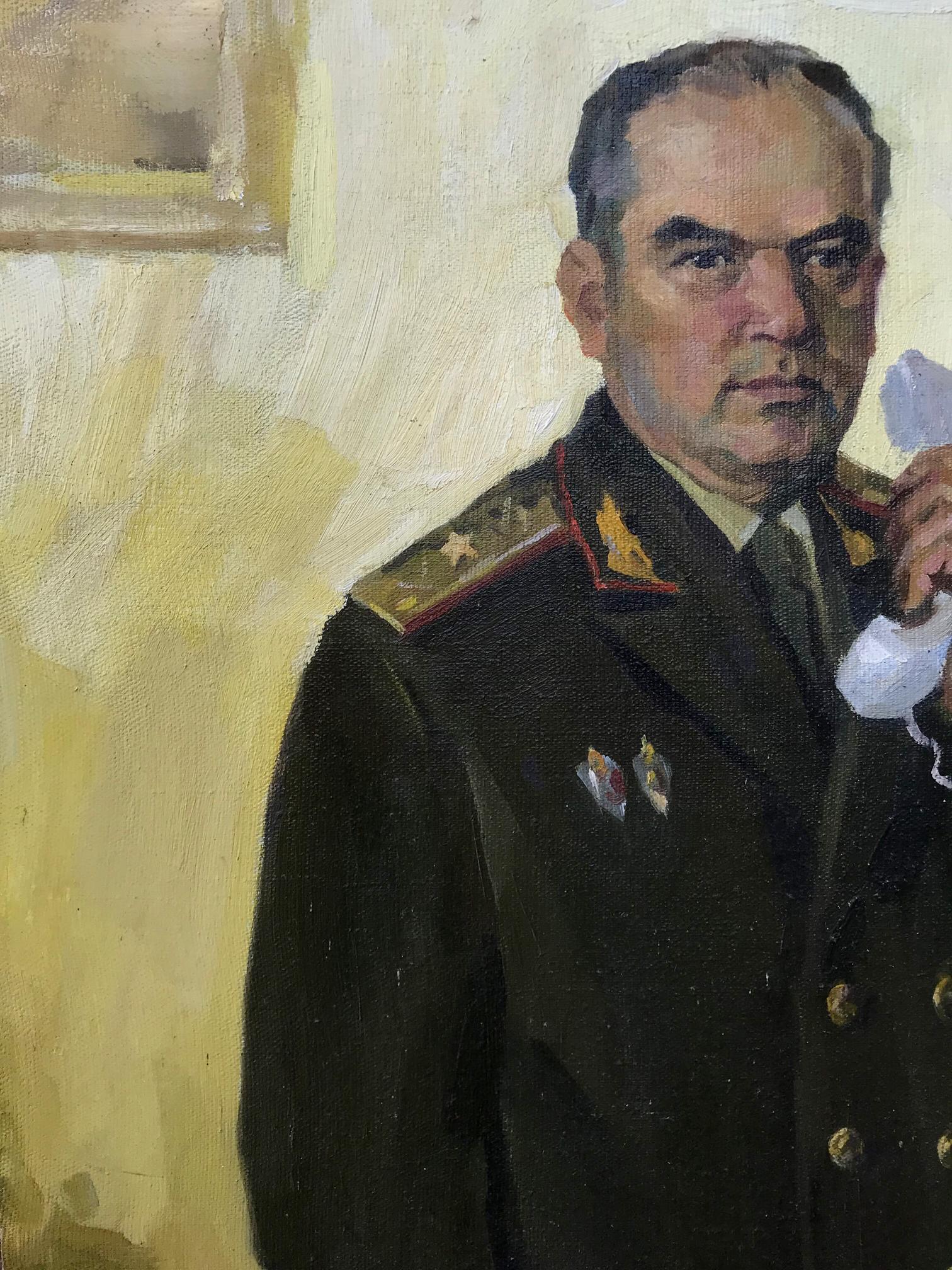 Oil painting portrait of KGB Major General Koval A.S. Soroka Arkady Vasilievich in dark uniform with gold epaulets and medals