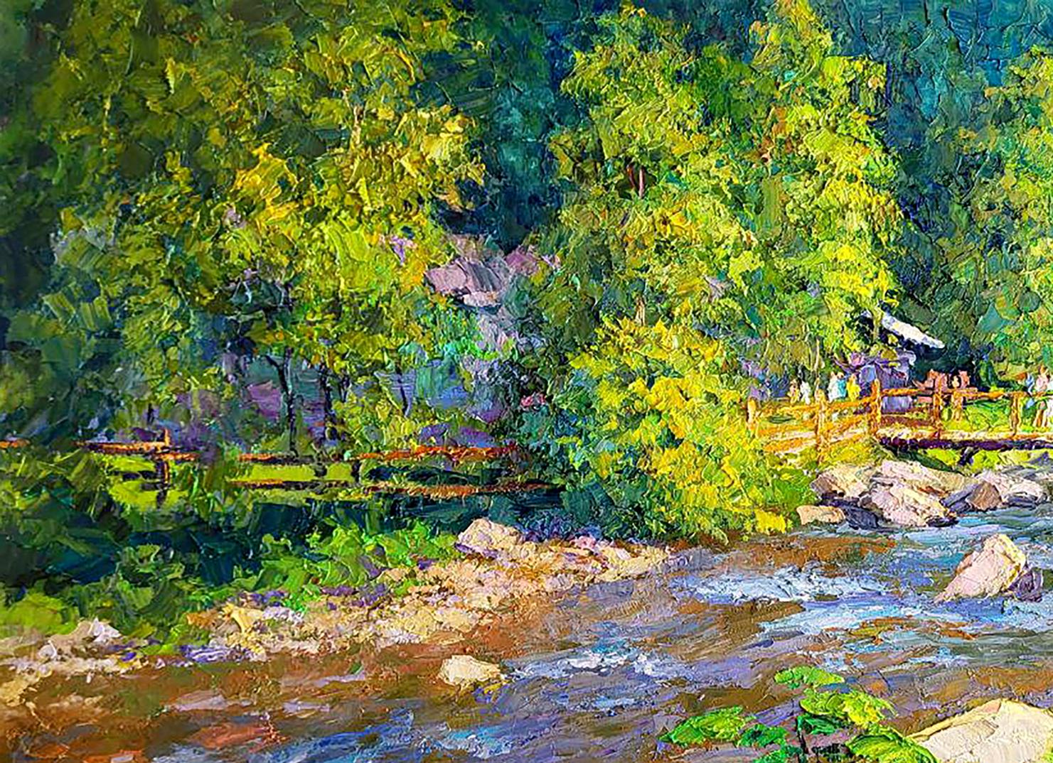 Vibrant impressionist oil painting April morning at the temple by Boris Serdyuk