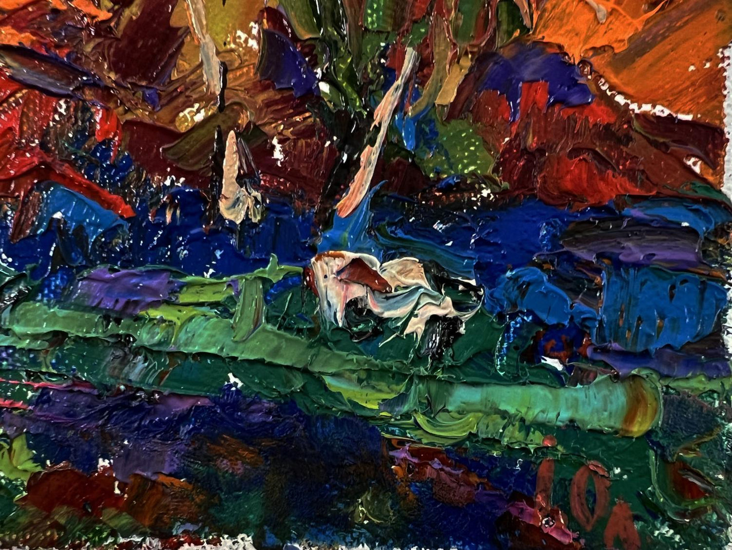 Oil painting Evening forest by Oleksiy Ivanyuk, vibrant abstract textured artwork