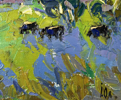 Vibrant impressionist oil painting Gold on the Horizon by Oleksiy Ivanyuk with stylized bees