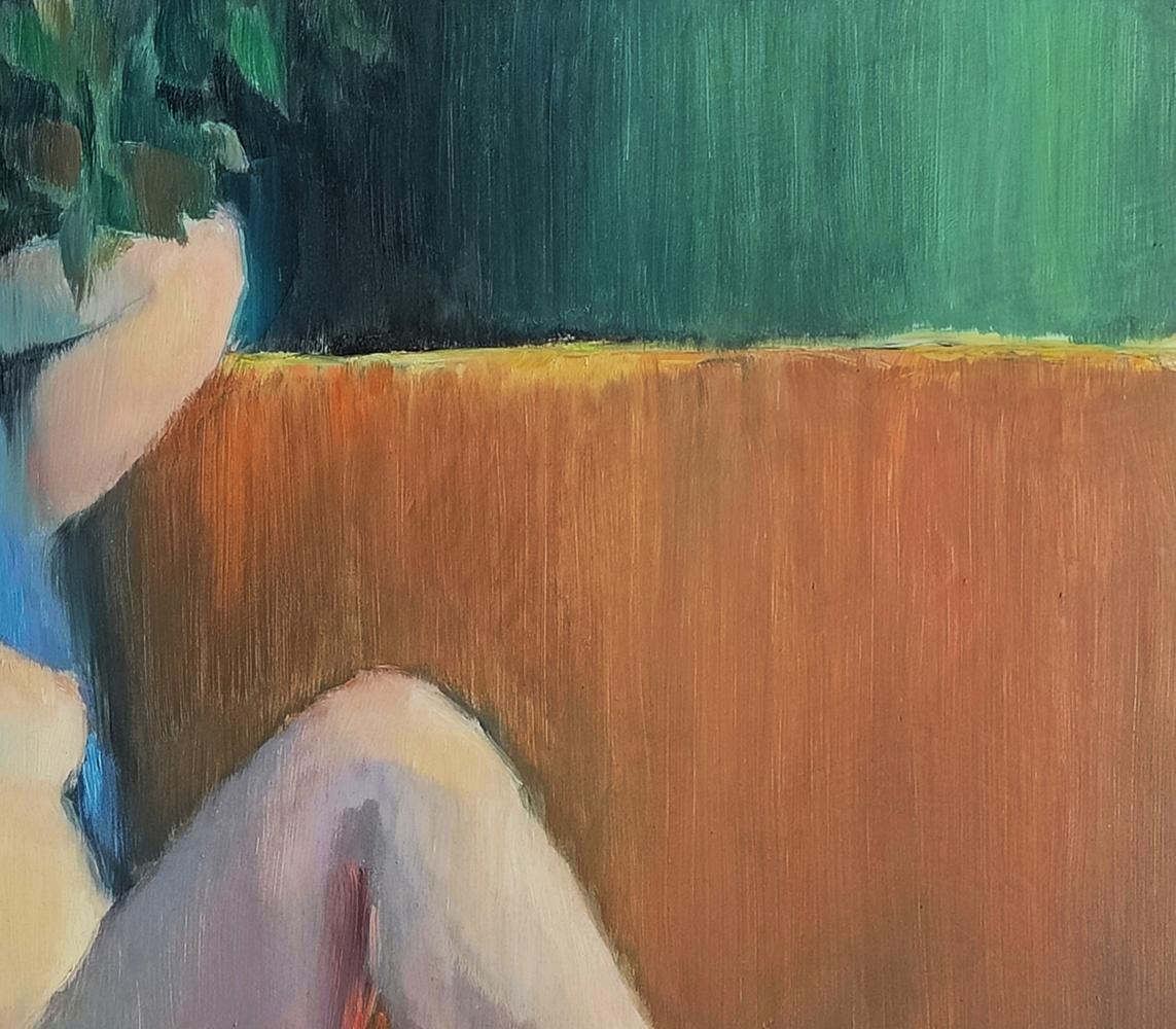 Impressionistic oil painting of girls pale legs on wood by Oksana Osnach