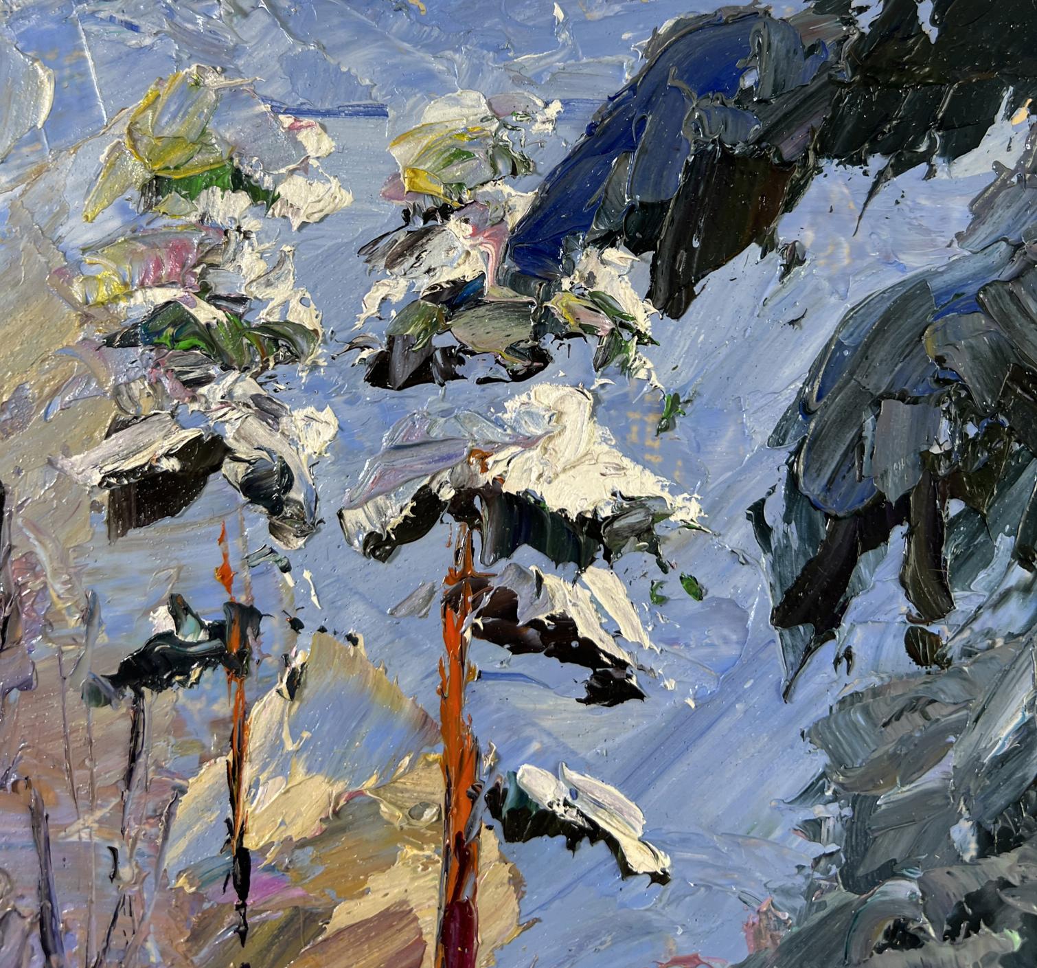 Impasto oil painting Among the Winter Trees by Boris Serdyuk, snowy landscape