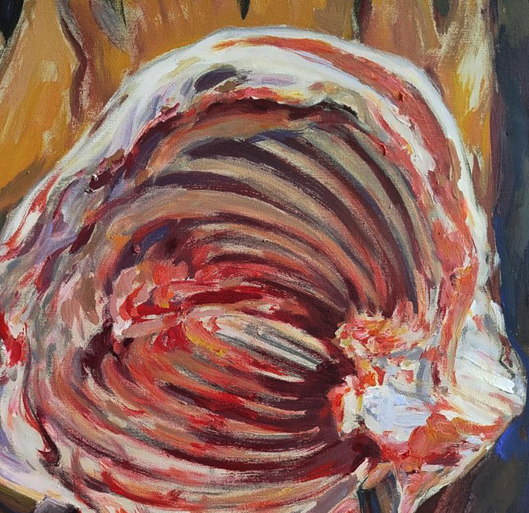 Textured swirling oil painting Piece of Meat by Leonid Pavlenko in reds and whites