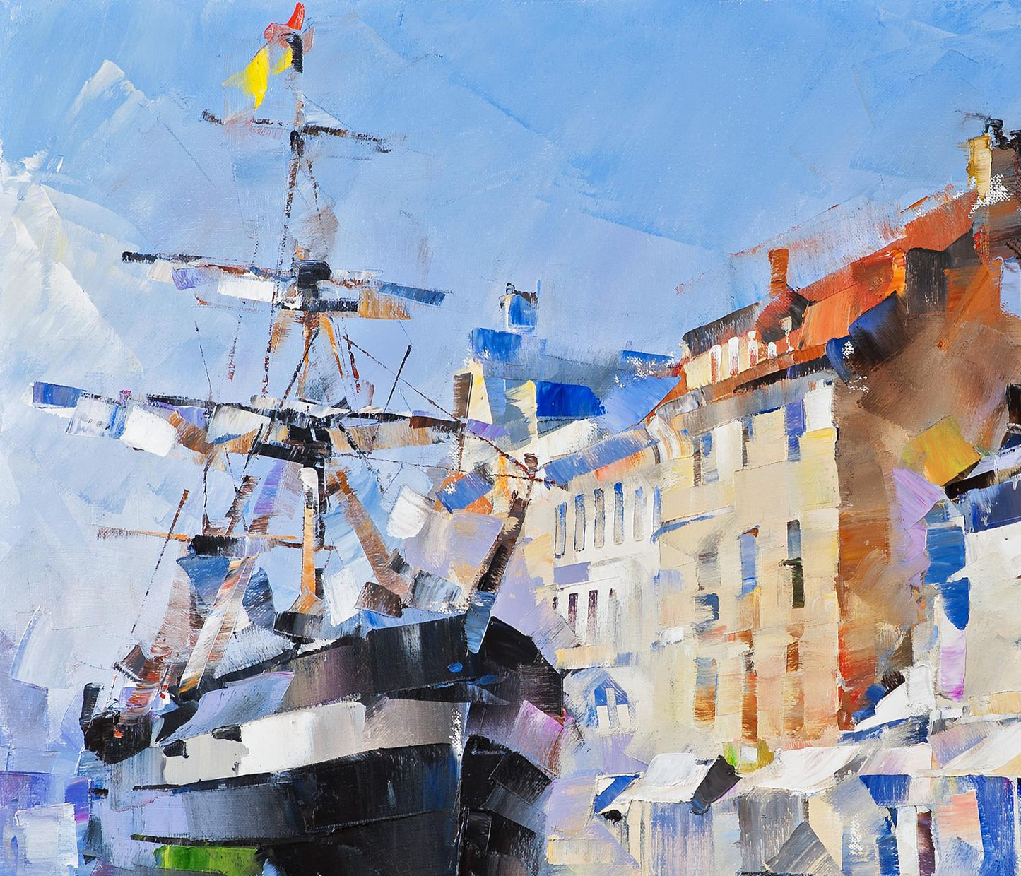 Oil painting of Ship in the Channel of Tranquility by Volodymyr Gluhomanyuk