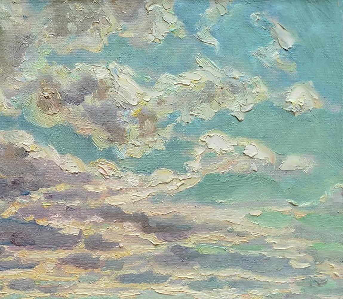 Textured oil painting of July day clouds by Leonid Pavlenko