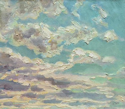 Textured oil painting of July day clouds by Leonid Pavlenko