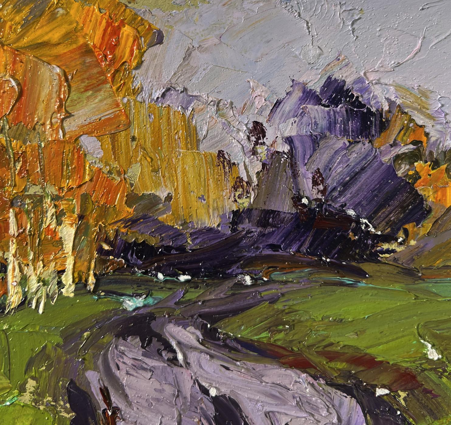 Oil painting Rainy day road by Boris Serdyuk textured landscape