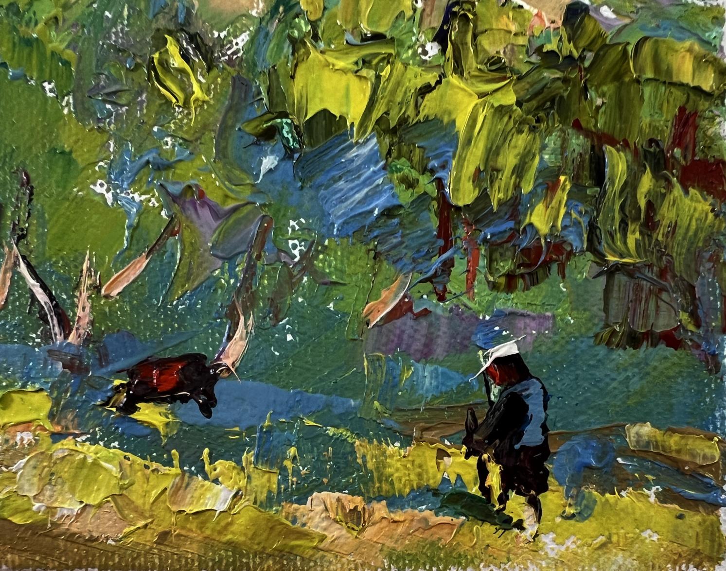 Vibrant impressionist oil painting by Oksana Ivanyuk: nature with old house