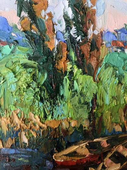 Oksana Ivanyuk's oil artwork: "A Moment by the Backwater"