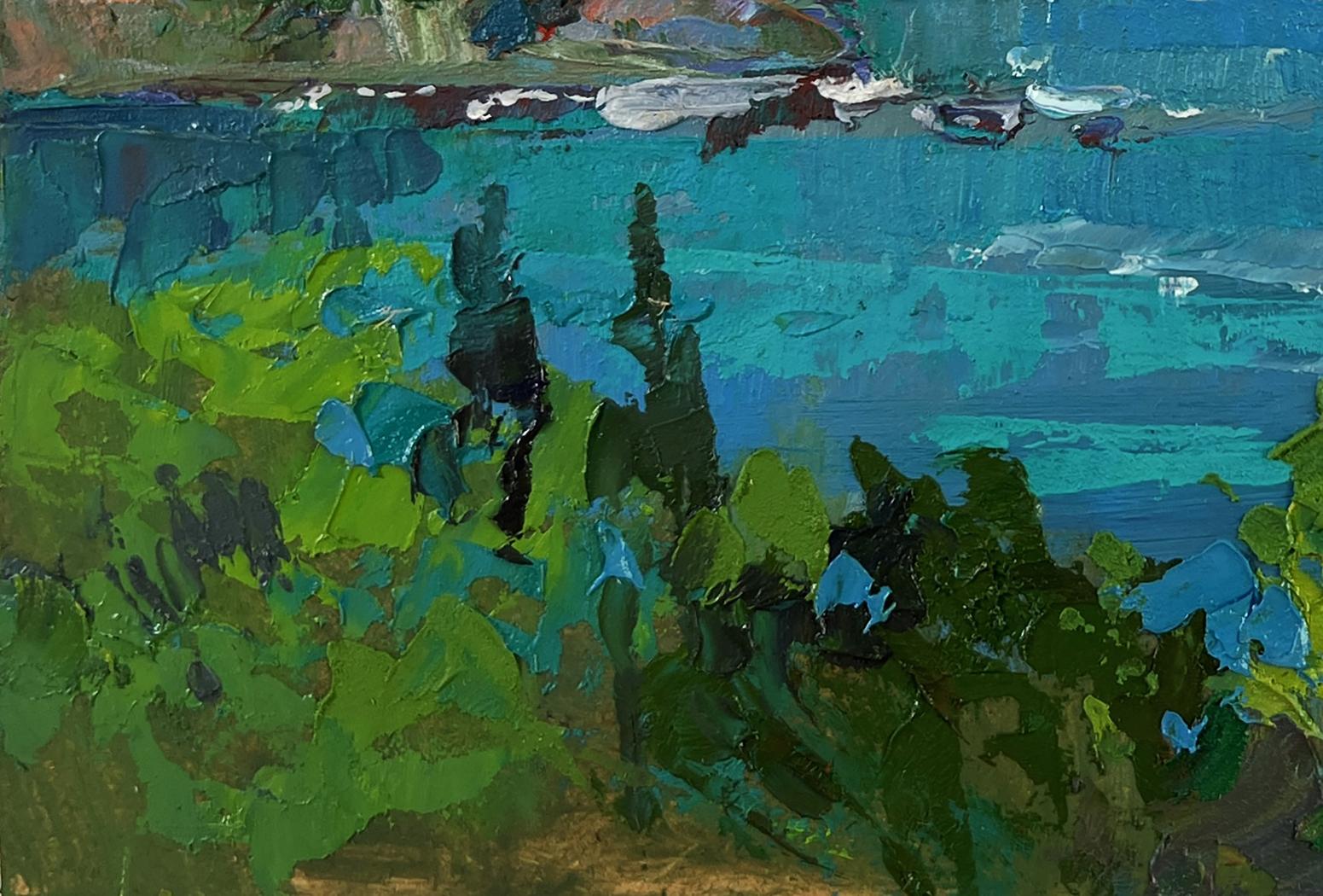 Vibrant impressionist oil painting The fusion of sea and mountains by Yuriy Suprunchuk