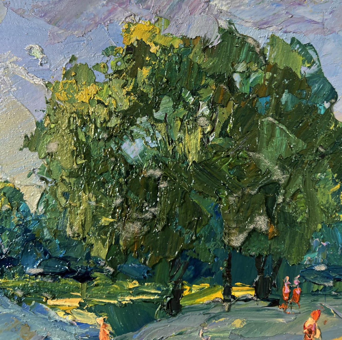 Vibrant impressionist oil painting by Boris Serdyuk of lush green tree