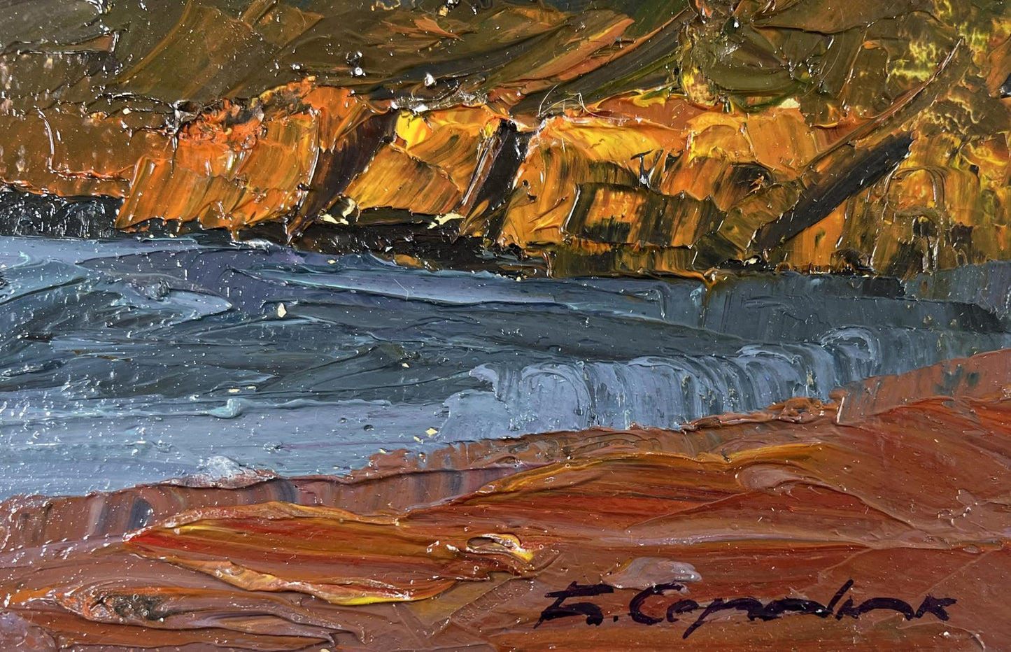 Impressionistic oil painting The gray day is silent by Boris Serdyuk coastal scene