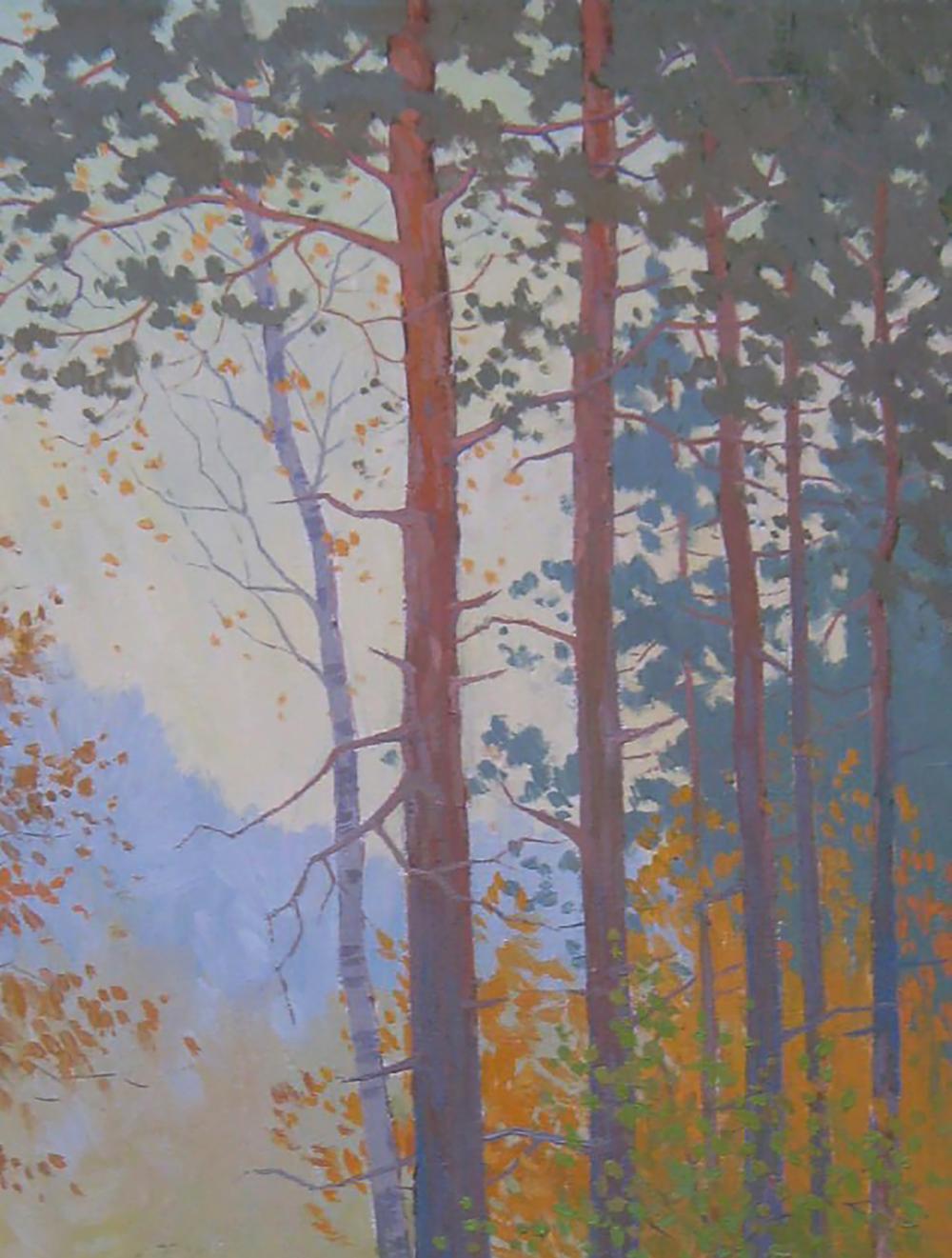 Oil painting of autumn forest walk by Valery Savenets, watercolor trees