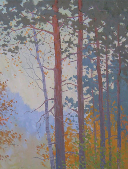 Oil painting of autumn forest walk by Valery Savenets, watercolor trees