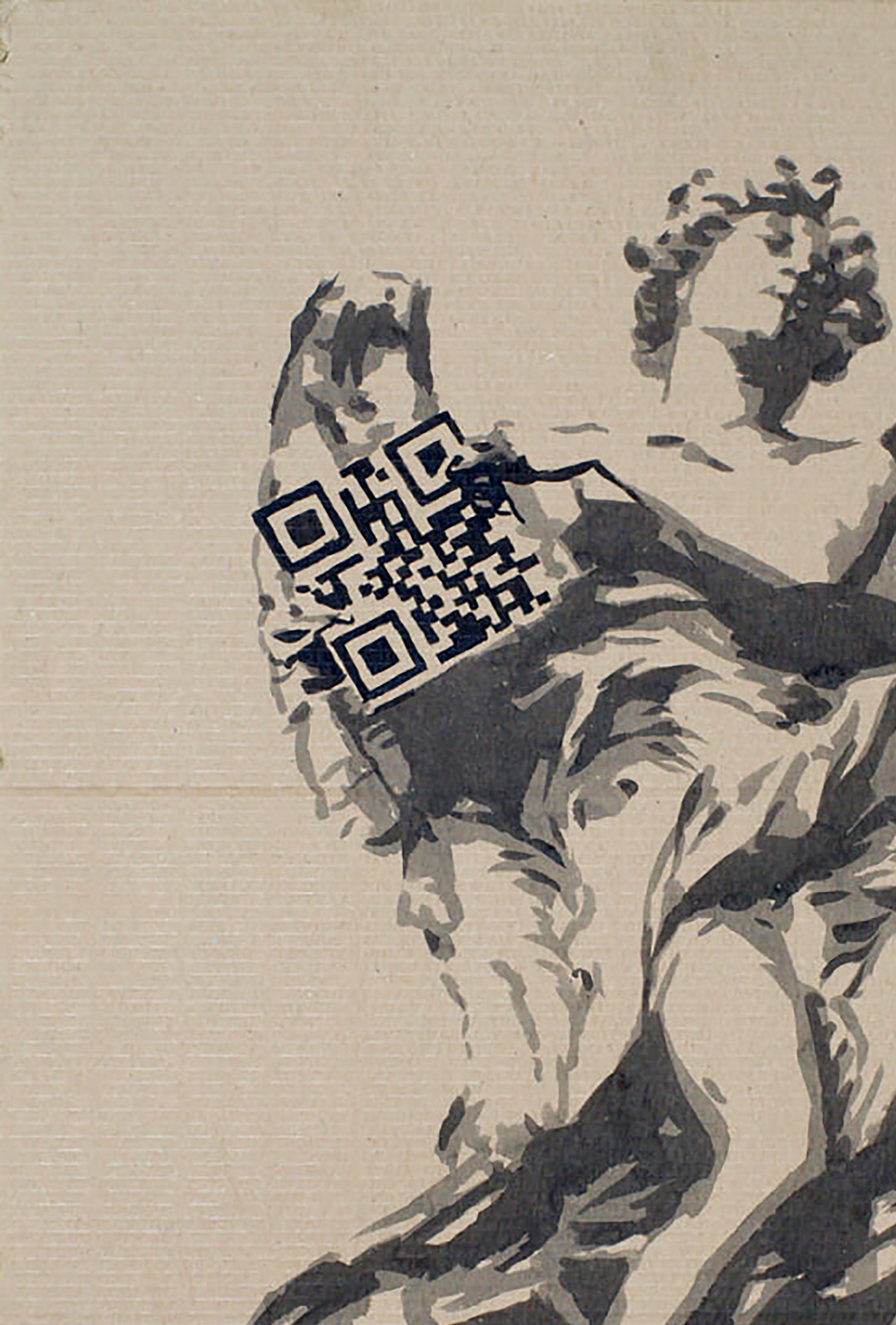 Black and white QR code on Ink Painting St. Angel’s Bridge by Dima Filatov