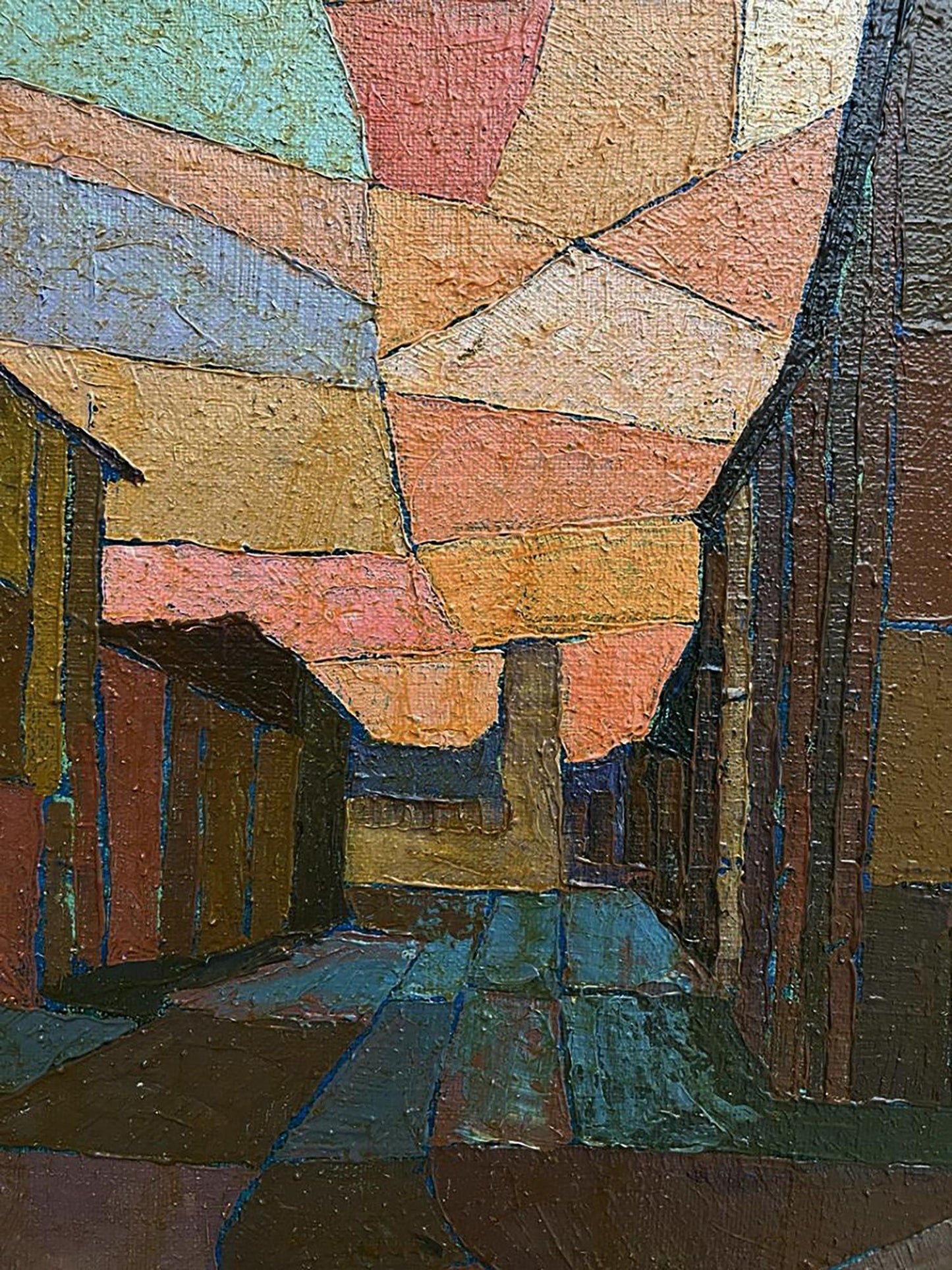 Oil painting City center by Serhiy Kovalev: textured geometric abstract in earth tones