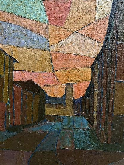 Oil painting City center by Serhiy Kovalev: textured geometric abstract in earth tones