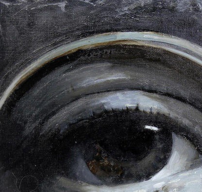 Textured monochromatic oil painting of human eye by John Ed Potapenkov
