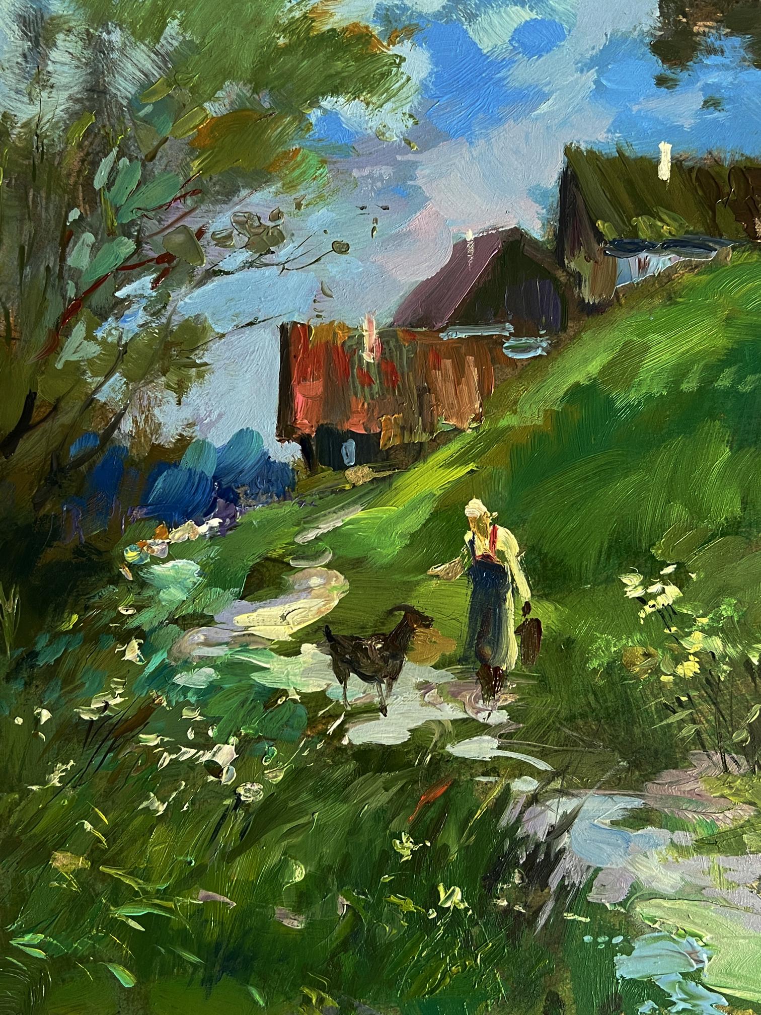 Vibrant impressionist oil painting A walk near the village by Yuriy Suprunchuk