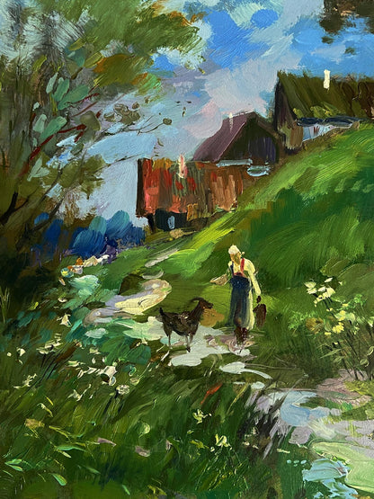 Vibrant impressionist oil painting A walk near the village by Yuriy Suprunchuk