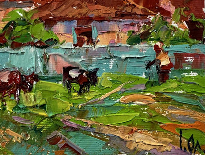 Vibrant impressionist oil painting Evening of the village by Oleksiy Ivanyuk