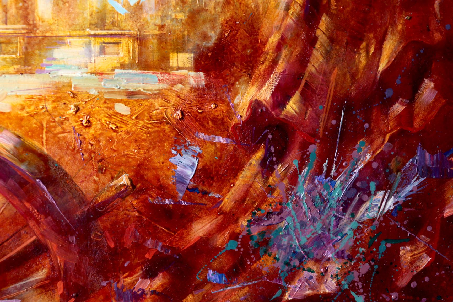 Oil painting Red Morning by Alexander Dobrodiy with vibrant reds, oranges, purples