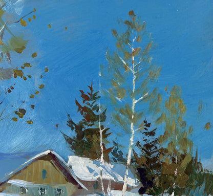 Oil painting Where the winter fairy tale lives by Yuriy Suprunchuk: snowy roof