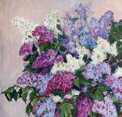 Oil painting of vibrant lilac bouquet by Leonid Pavlenko