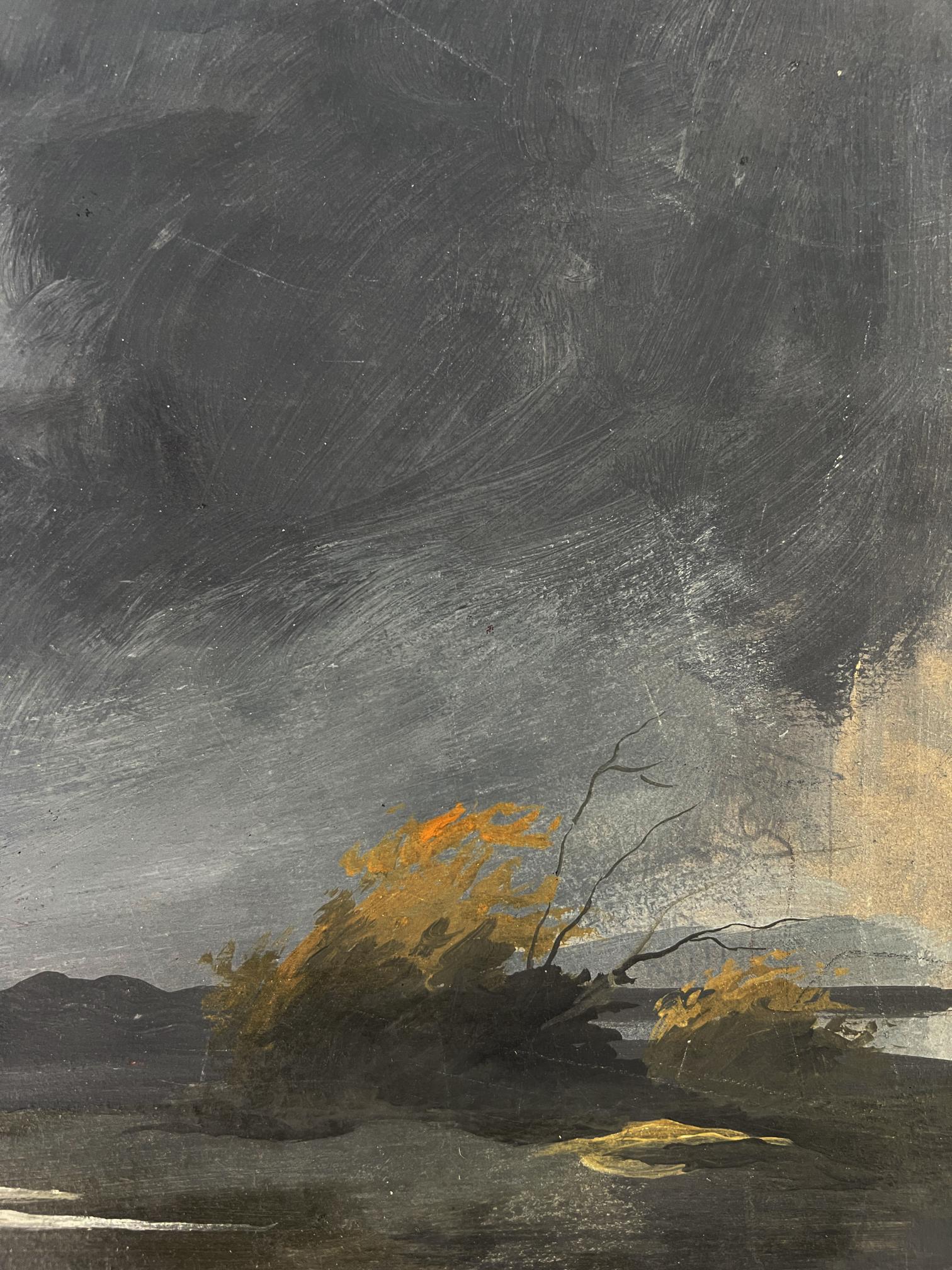 Moody oil painting by Oleg Litvinov: orange bush in stormy sky