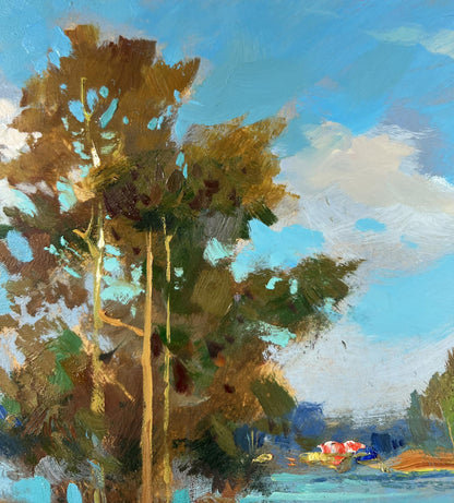 Vibrant impressionistic oil painting of tall tree by Yuriy Suprunchuk
