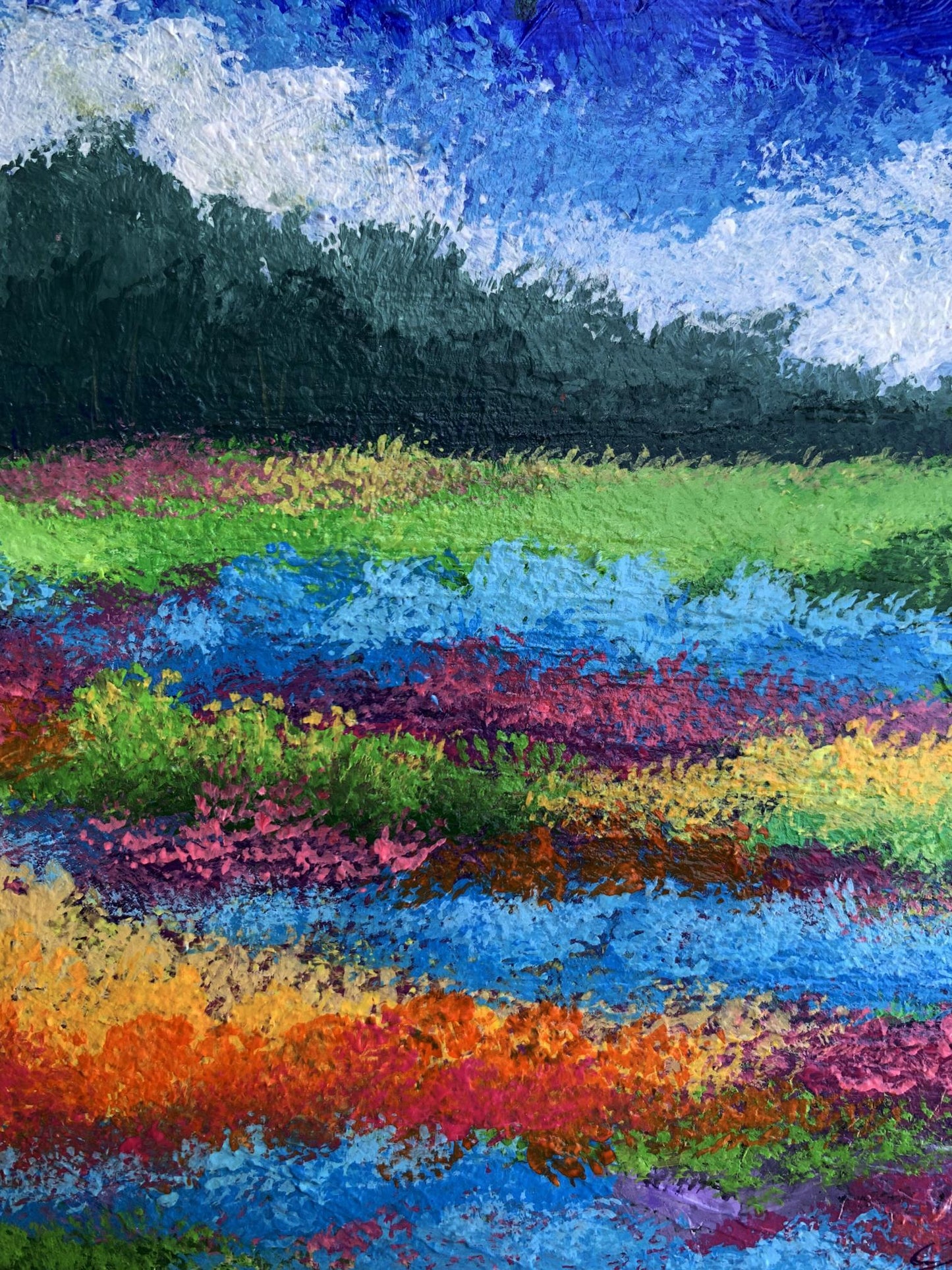 Vibrant Fields of Flowers oil painting by V. Zadorozhnya with bold colorful brushstrokes
