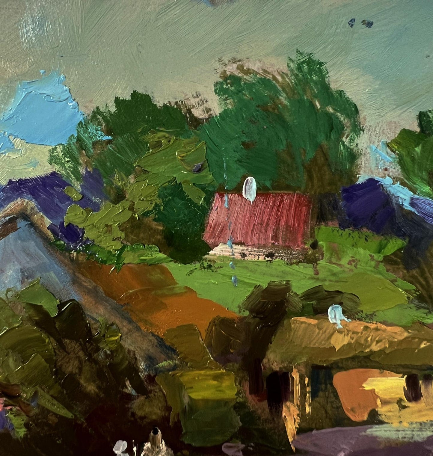 Impressionistic oil painting of road to village cottage by Yuriy Suprunchuk